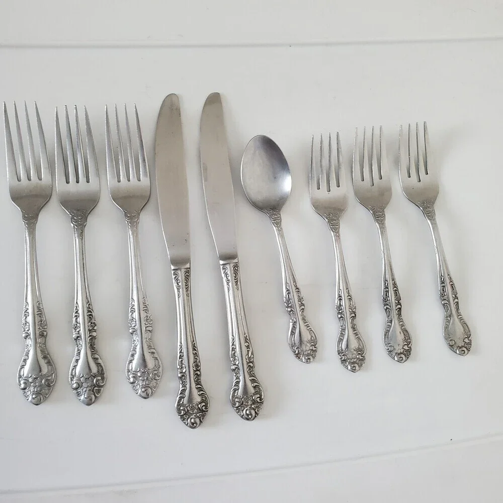 DEL-CO Rosewood Stainless Steel Flatware Set 9 Pcs Japan Forks Knives Spoon